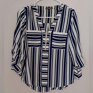 Express Navy Stripe Zip Blouse